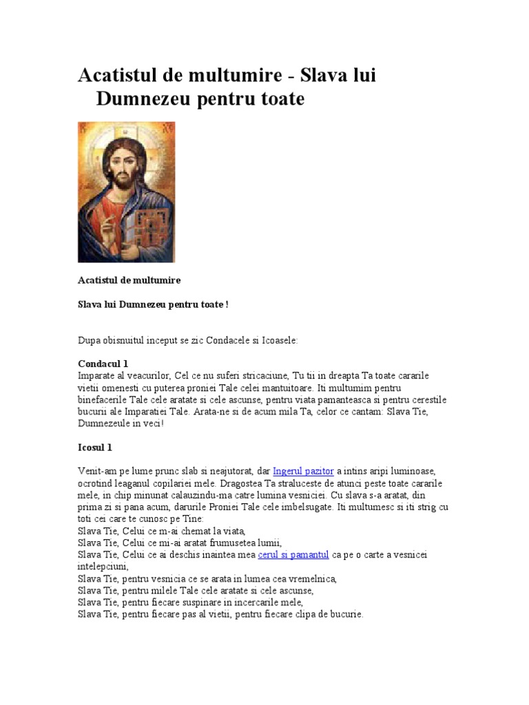 Acatistul De Multumire Marian Moise Acatistul de Multumire Catre Dumnezeu Sfanta Treime | PDF