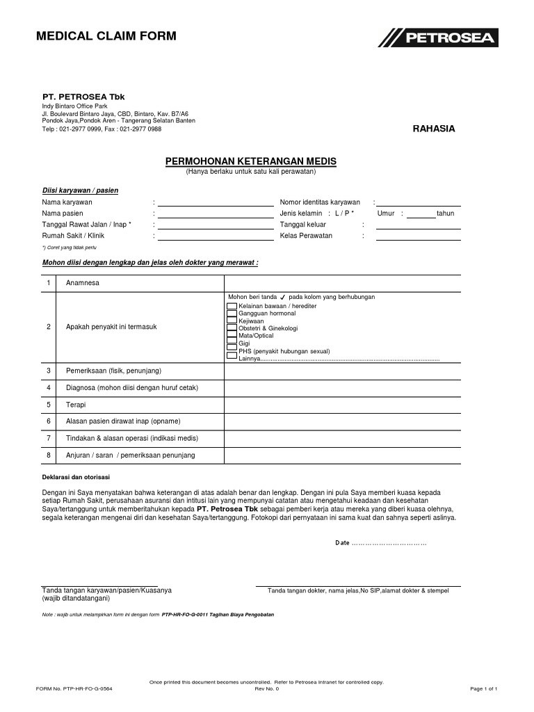 Form PKM (Permohonan Keterangan Medis) - New | PDF