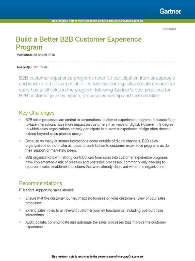 Build A Better B2B Customer Experience Program: Key Challenges | PDF ...