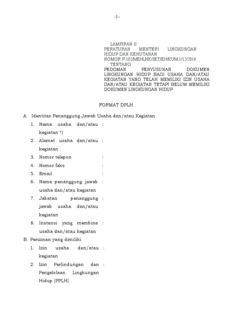 Format Penyusunan Dokumen DPLH | PDF