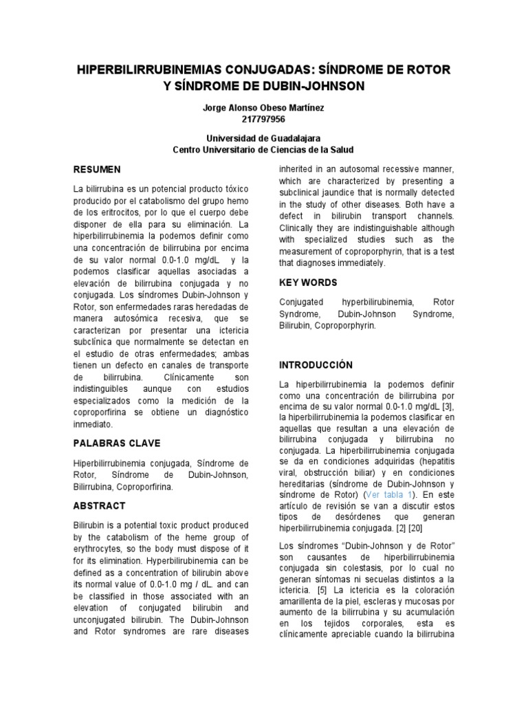 Hiperbilirrubinemias Conjugadas Síndrome de Rotor y Síndrome de Dubin