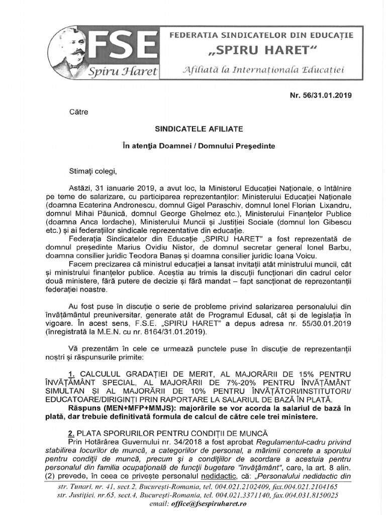 Informare Fsesh 56 31 01 2019 Discutii Men Salarizare