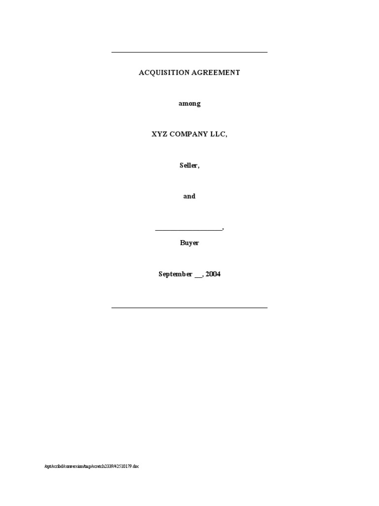 Acquisition Agreement for XYZ Company LLC | PDF | Balance Sheet ...