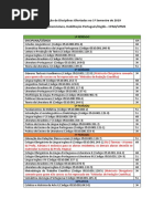 INGLÊS - Relação de Disciplinas Ofertadas 1º Semestre de 2019 (Disciplinas e Códigos)