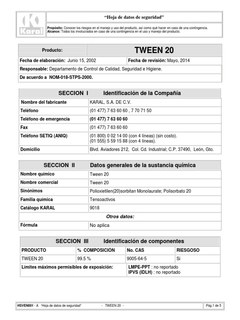 Tween 20 PDF Combustión Aerosol