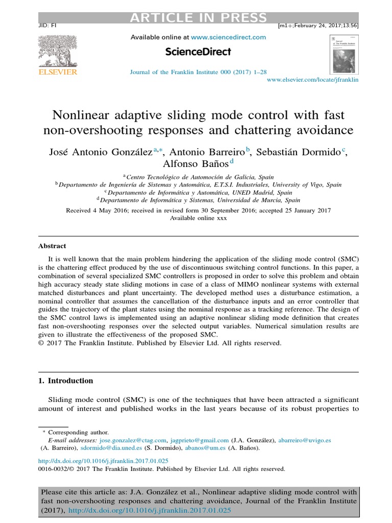 Nonlinear Plants Adaptive Damping Sliding Control Final Published PDF ...