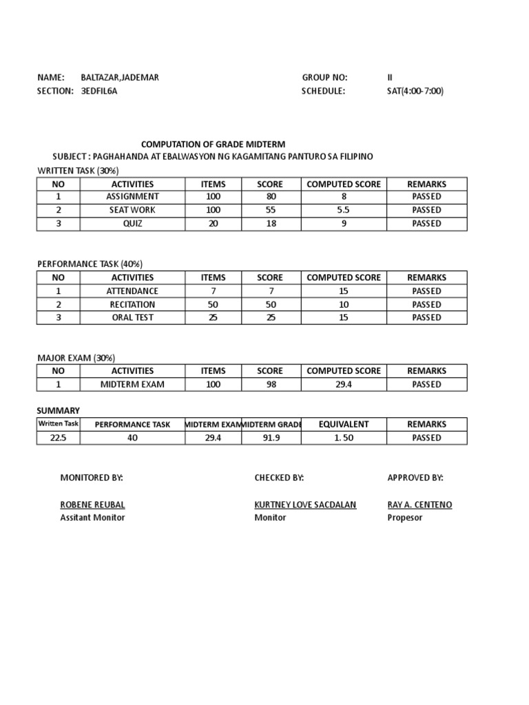 Midterm Grade Computation Report | PDF
