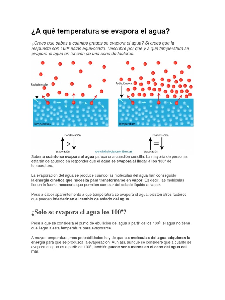 A Qué Temperatura Se Evapora El Agua 1 Propiedades del agua Evaporación