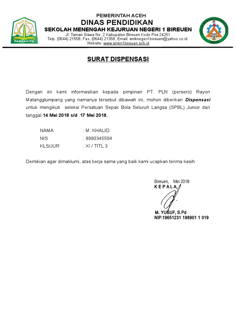 Surat Dispensasi