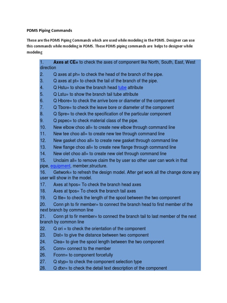 PDMS Piping Commands PDF Pipe (Fluid Conveyance) Gas Technologies