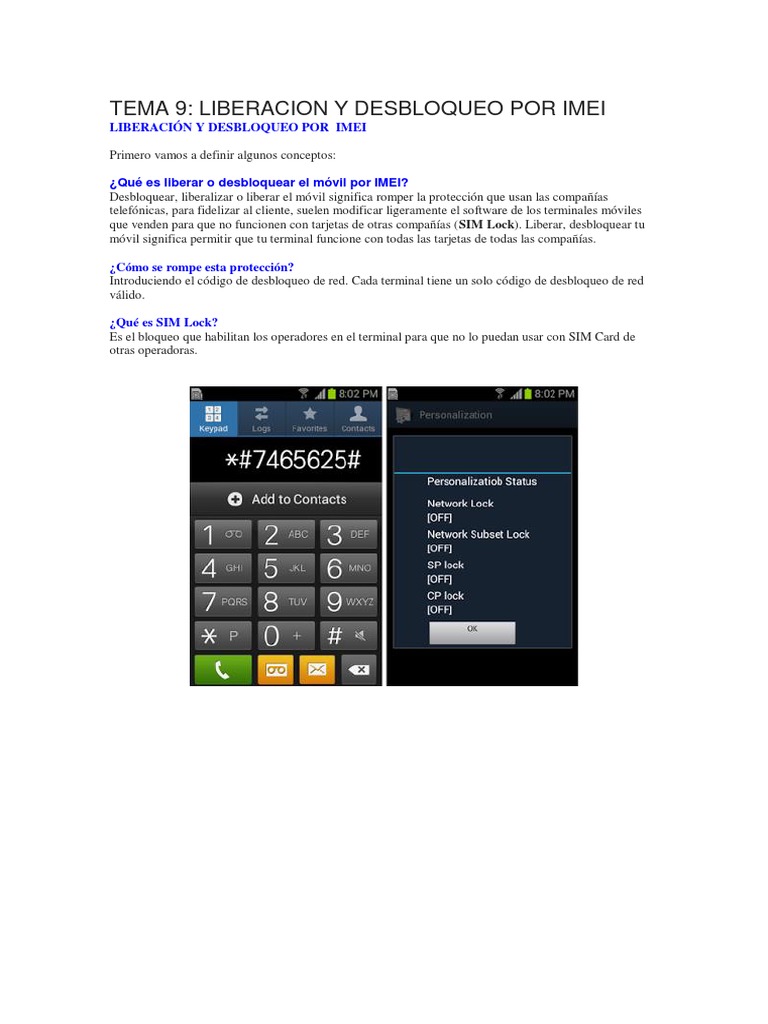 Tema 9 Liberacion y Desbloqueo Por Imei Inalámbrico Redes de computadoras Prueba gratuita