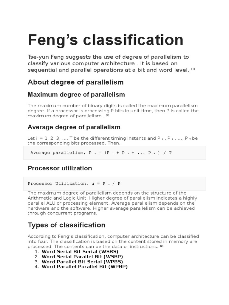 Feng's Classification: About Degree of Parallelism | PDF