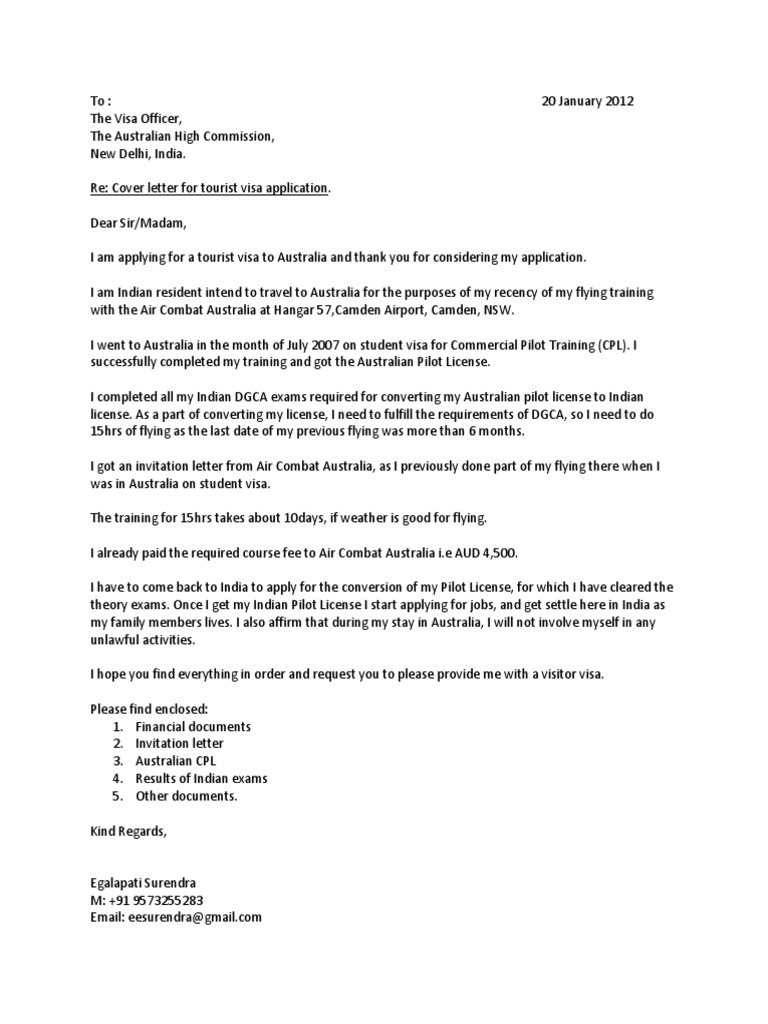 Cover Letter PDF Travel Visa