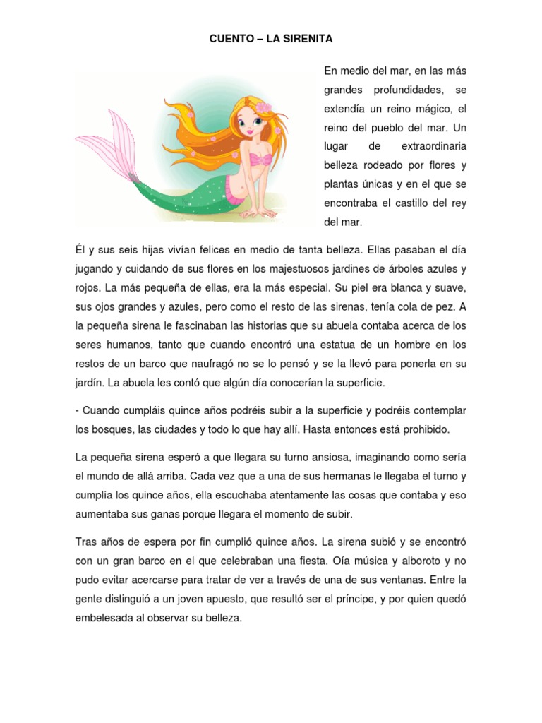 Orgulloso prosa Elevado Cuento - La Sirenita | PDF | Sirena | Ocio