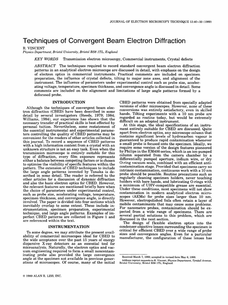 Techniques of Convergent Beam Electron Diffraction | PDF | Lens (Optics ...