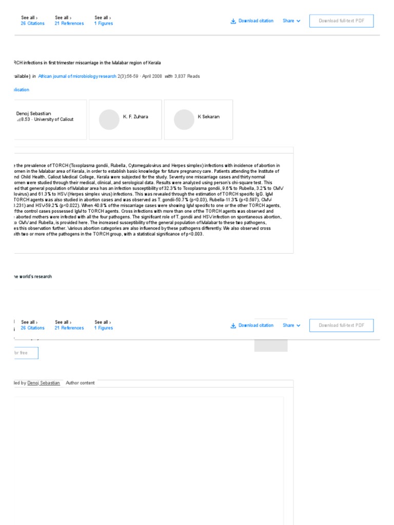 (PDF) Influence of TORCH Infections in First Trimester Miscarriage in
