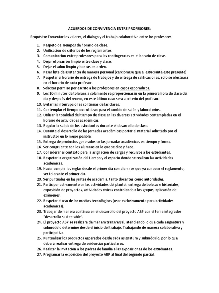 Acuerdos de Convivencia Docente | PDF | Maestros