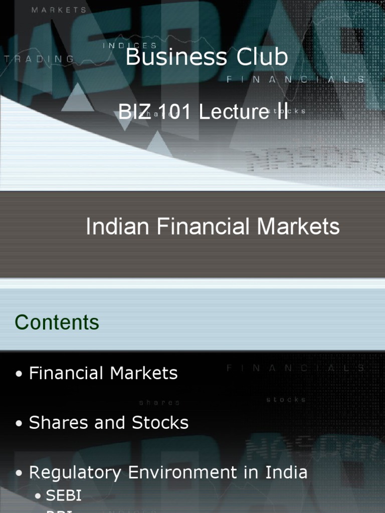 Overview of Indian Financial Markets | PDF | Financial Markets | Stocks