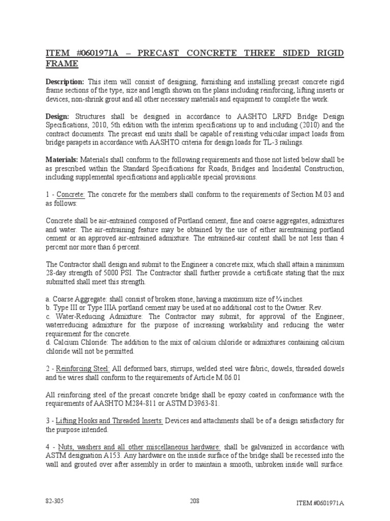 Specs For Precast 3-Sided Frame | PDF | Structural Load | Concrete
