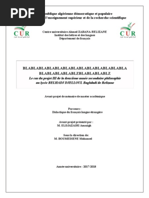 1 Page De Garde Avant Projet De Master Pdf Apprentissage Modification Du Comportement
