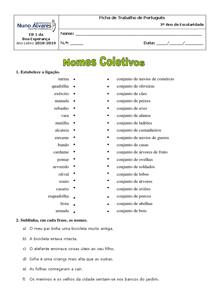 Exercícios sobre Nomes Coletivos | PDF | Tumultos