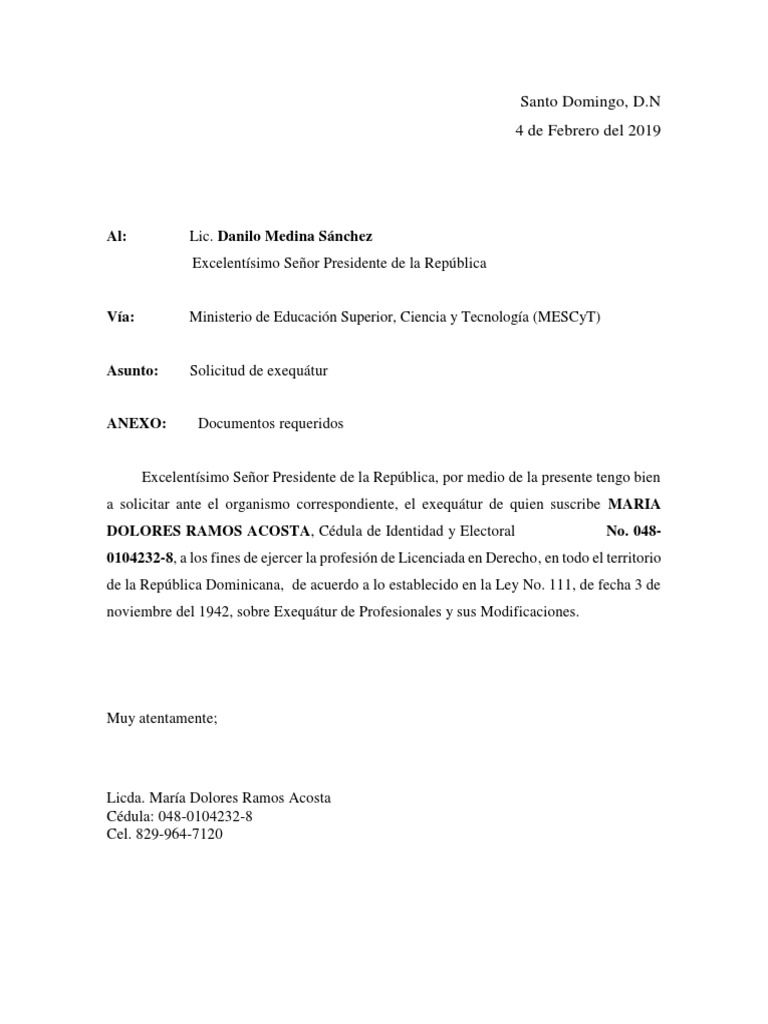 Carta Solicitud Exequatur Pdf Republica Dominicana Gobierno