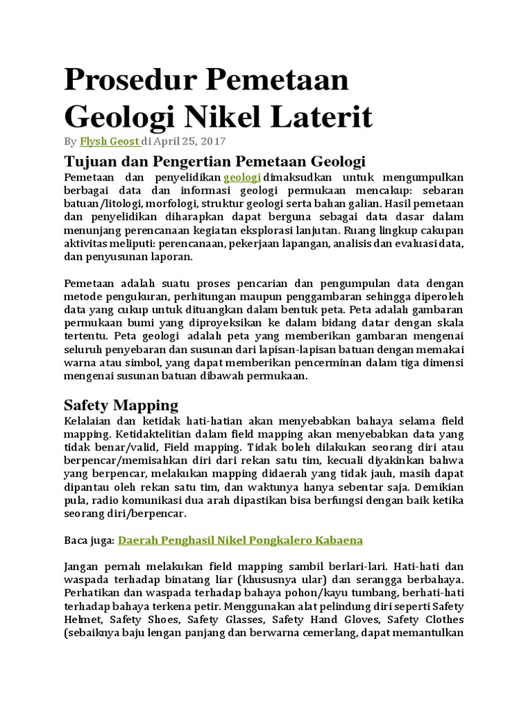 Prosedur Pemetaan Geologi Nikel Laterit | PDF