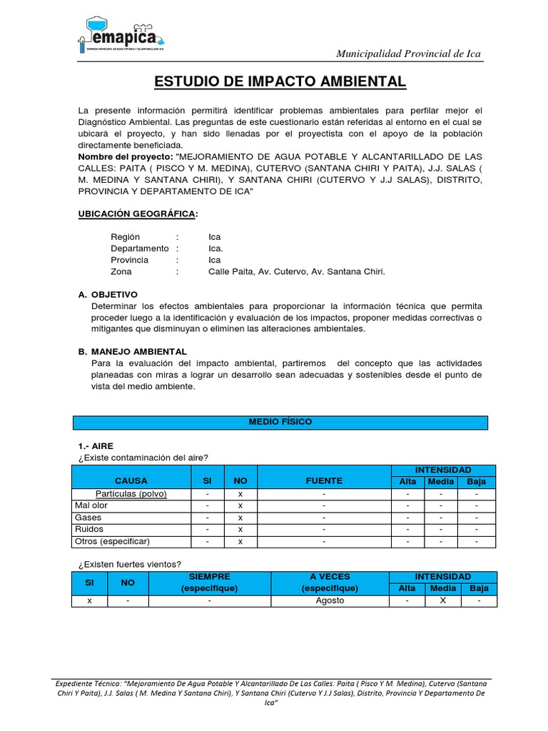 Impacto Ambiental en Proyecto de Agua Ica | PDF | Evaluación de impacto ...