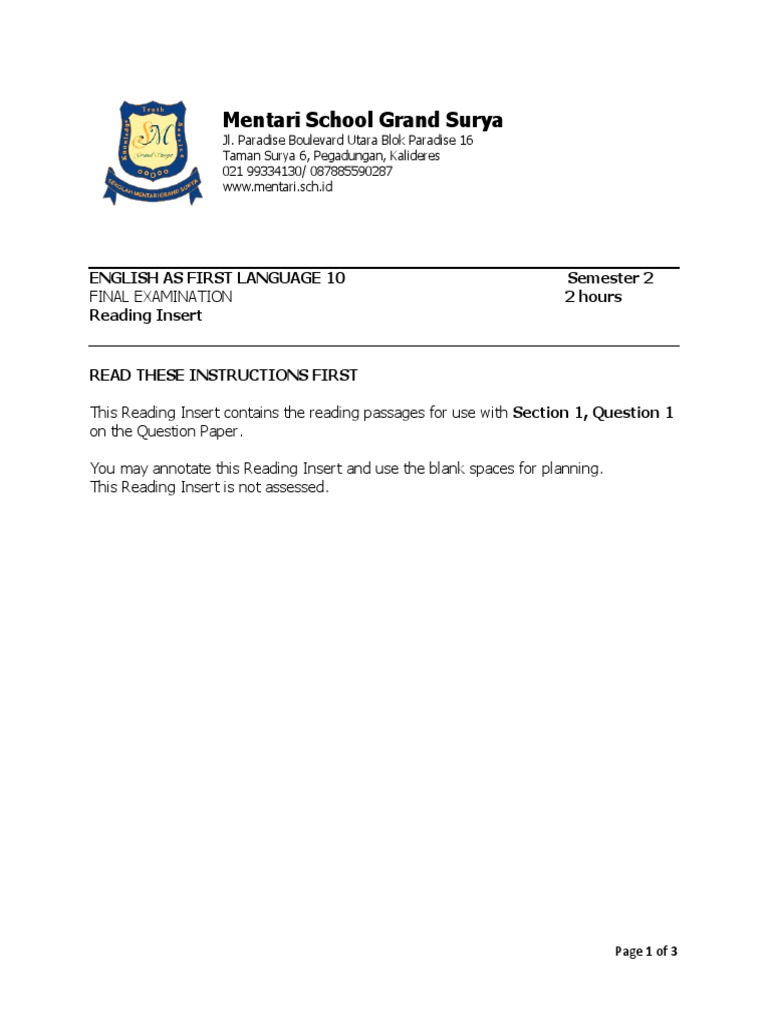 G10 Finals Sem2 2016-2017 Insert | PDF | Homework | Teachers
