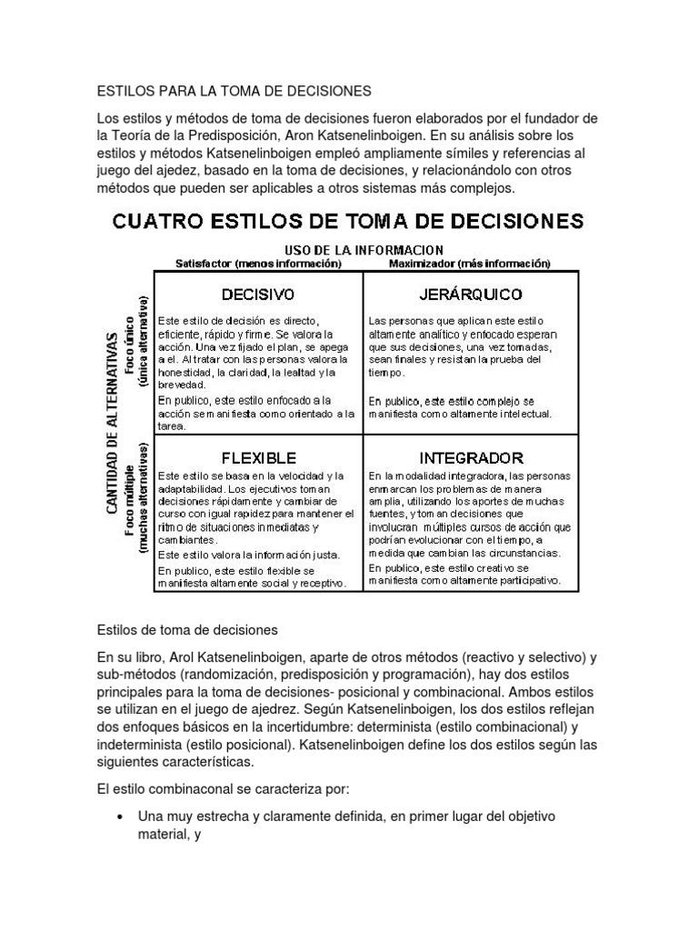 Estilos para La Toma de Decisiones | PDF | Toma de decisiones | Ciencia ...