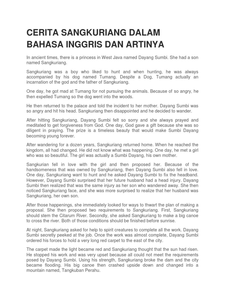 Cerita Sangkuriang Dalam Bahasa Inggris Dan Artinya PDF