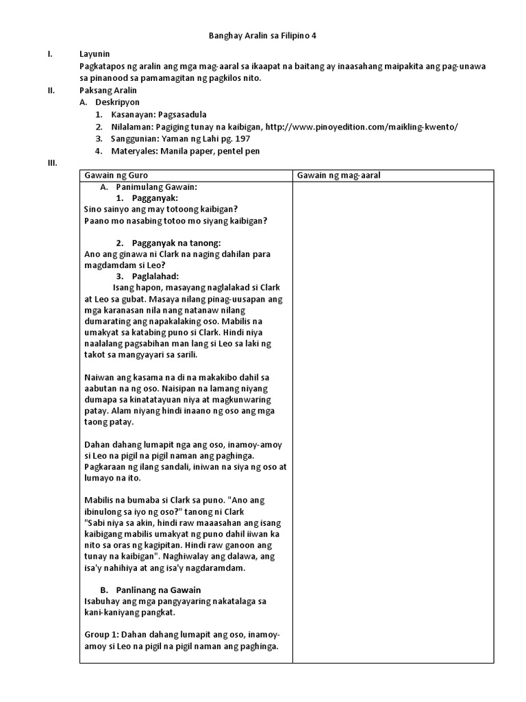 Dokumen Tips Detailed Lesson Plan In Filipino 4 Pdf