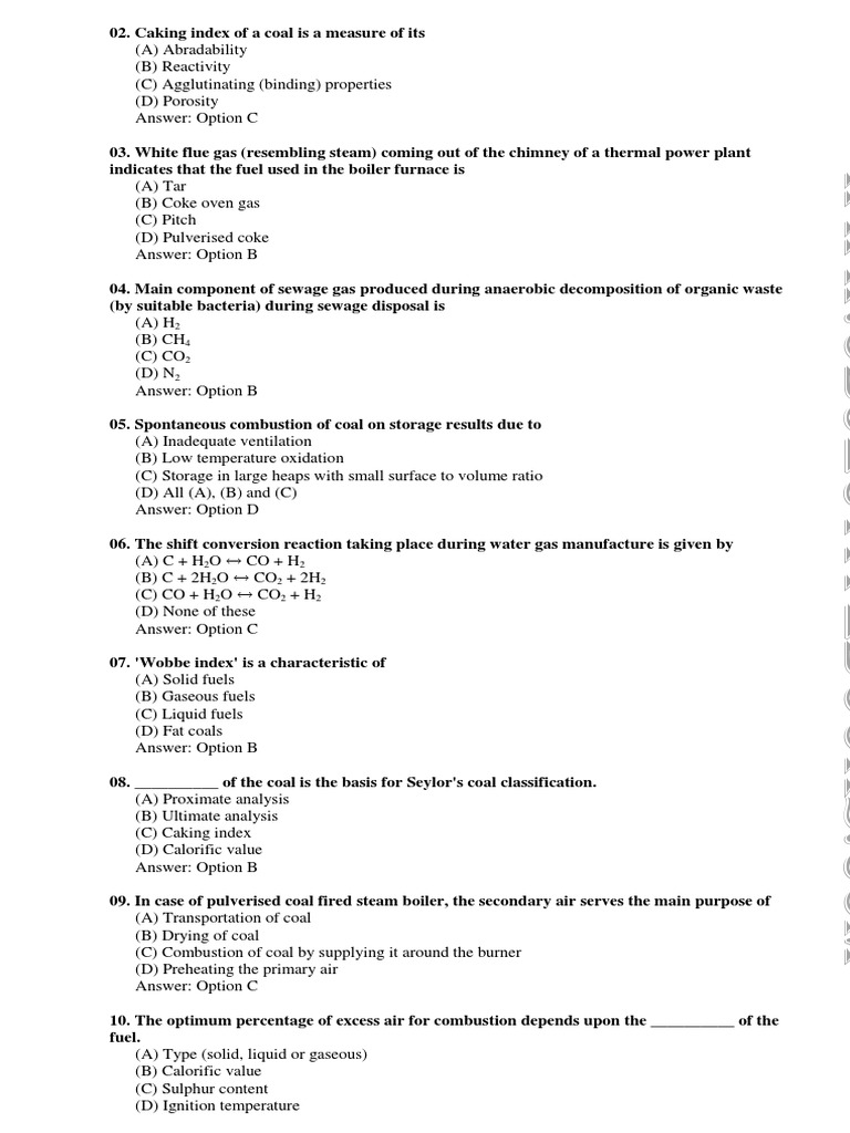 Fuels and Combustion MCQs PDF PDF Coke (Fuel) Coal