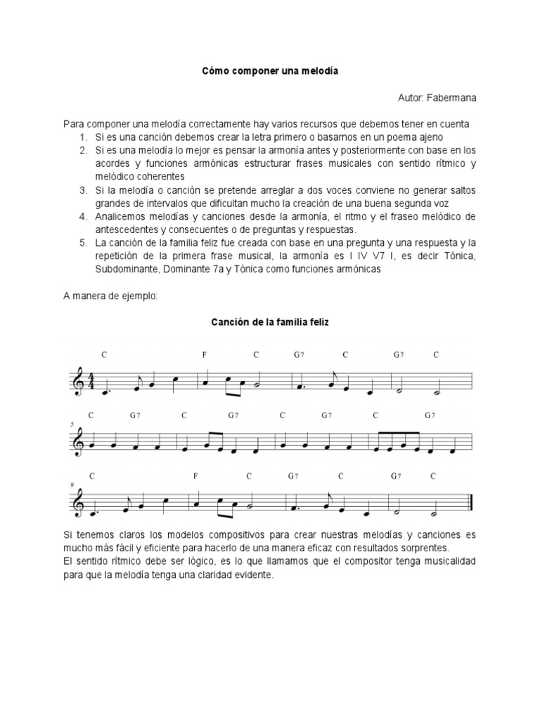 Cómo Componer Una Melodía Melodía Armonía