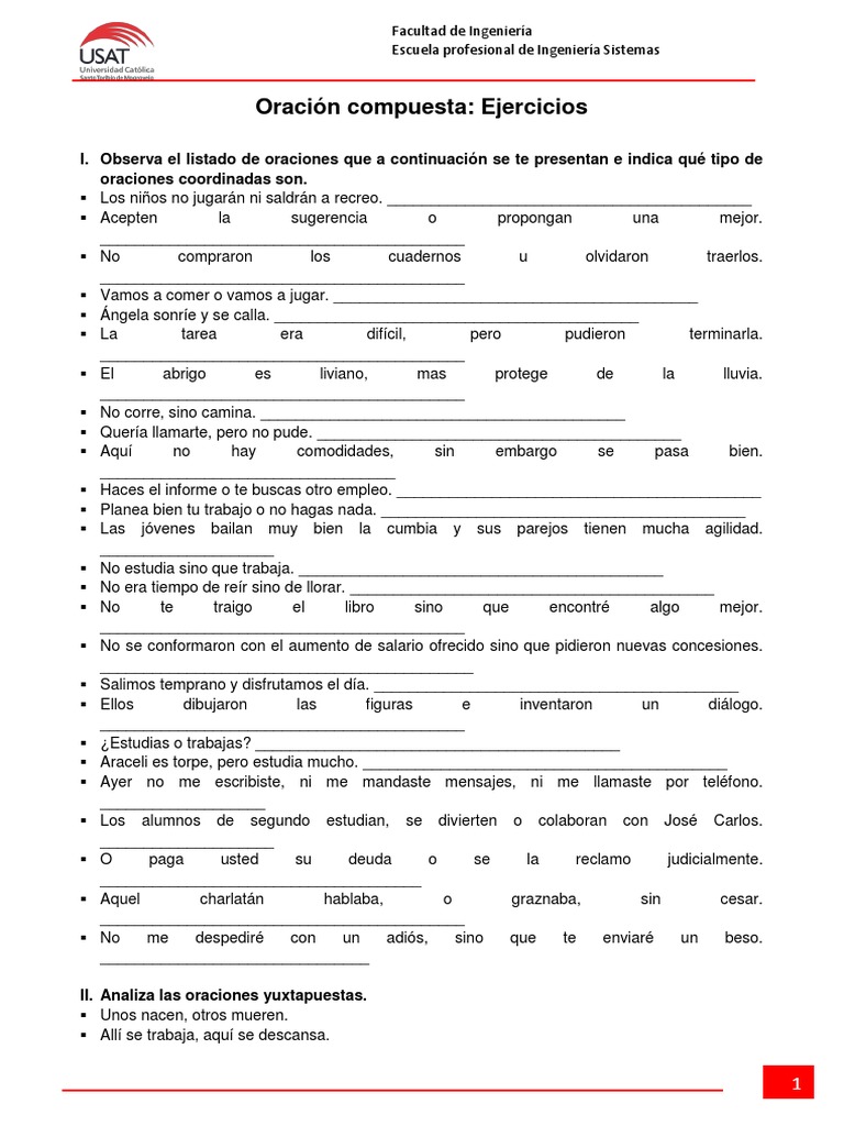 Ejercicios de oraciones compuestas | PDF | Idiomas