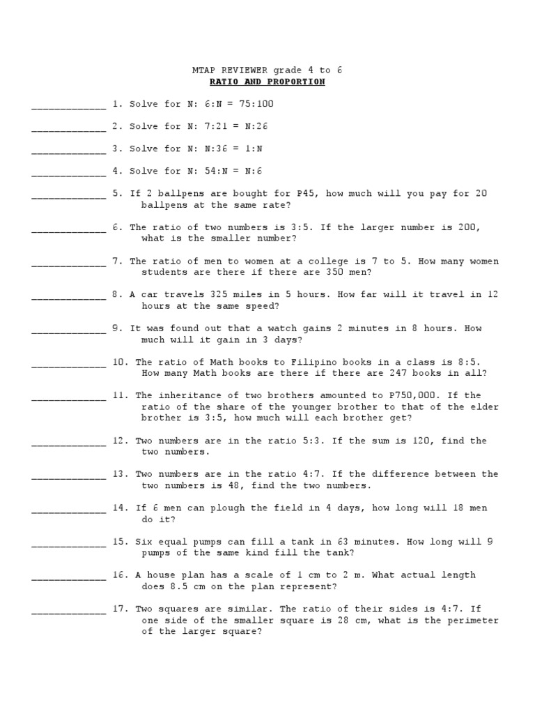 Ratio and Proportion Worksheet | PDF | Area | Ratio