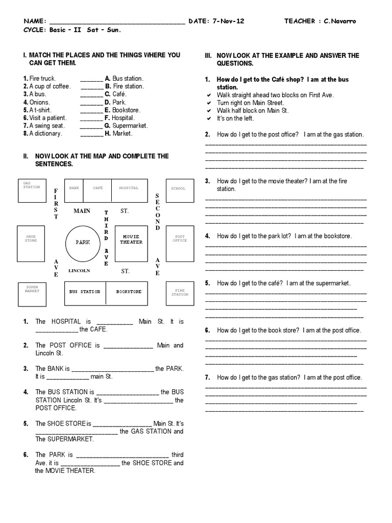Directions for Getting Around Town A MapBased Activity for Practicing