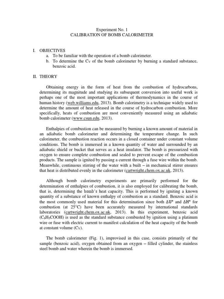 Calibration of Bomb Calorimeter PDF Continuum Mechanics Branches