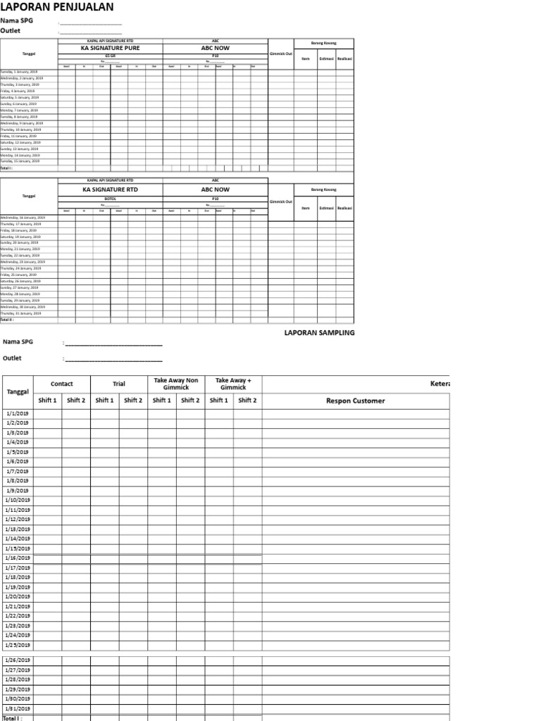 1 Format Laporan Penjualan Spg Januari Leisure Business