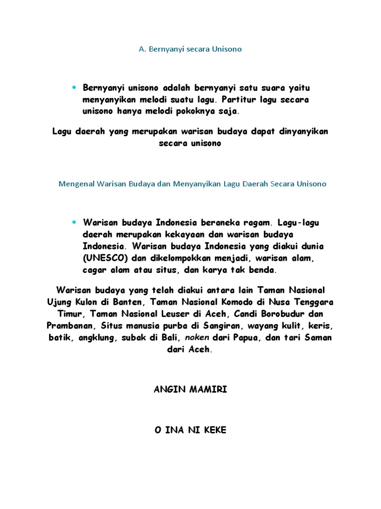 Bernyanyi Secara Unisono