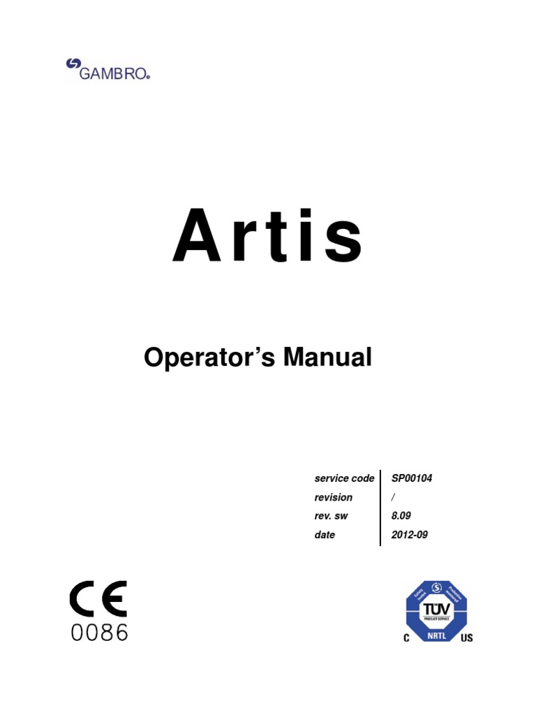 Artis User Manual ENG SP00105 Revision 0 | PDF | Hemodialysis | Dialysis