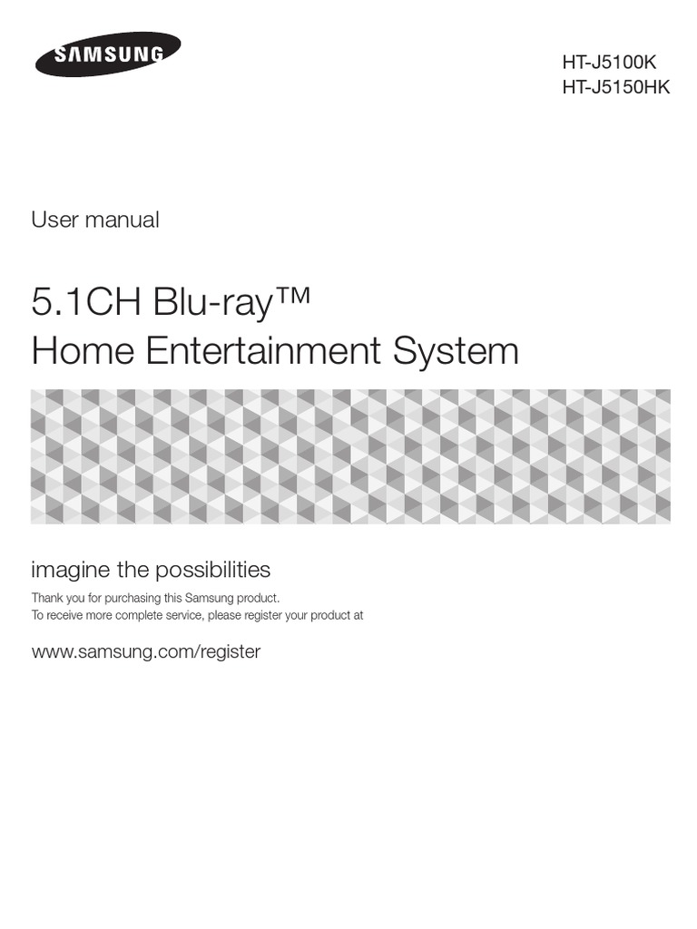 Samsung Ht J5100 5 1ch Blu Ray Home Entertainment System User Manual Hdmi Loudspeaker