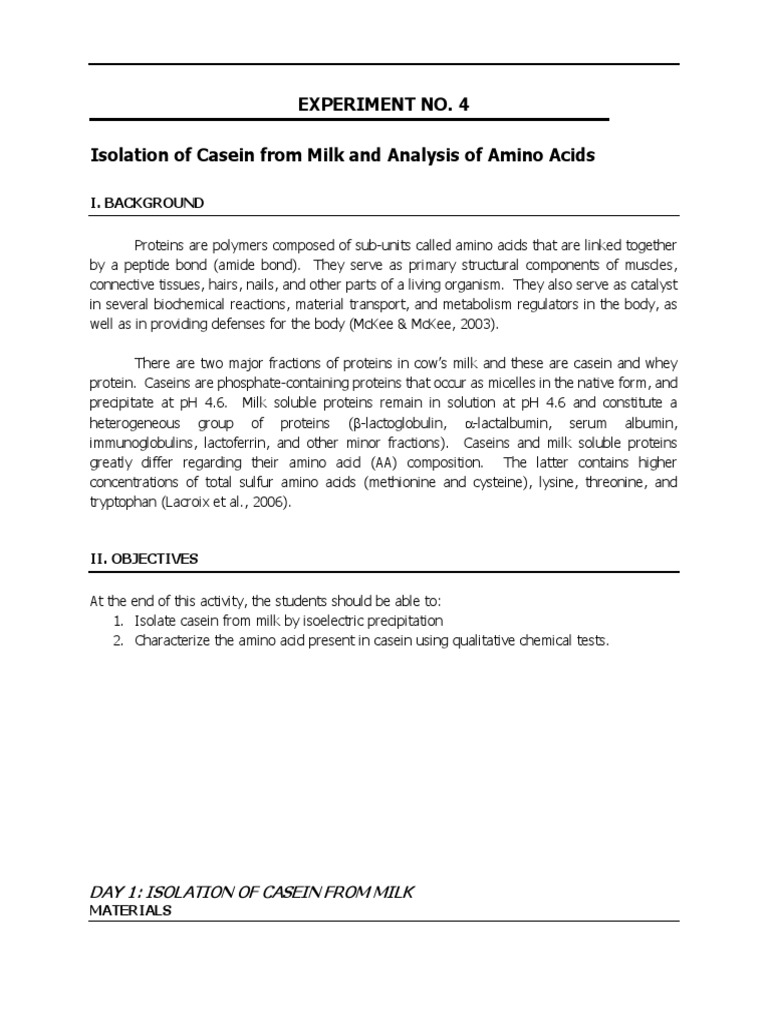 Casein Isolation and Amino Acid Analysis | PDF | Proteins | Amino Acid