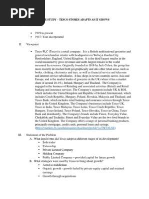 Case Study Tesco Tesco Retail