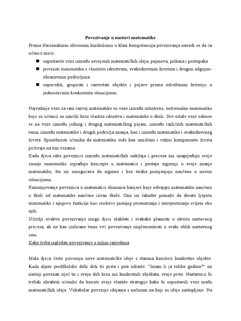 Povezivanje U Nastavi Matematike | PDF
