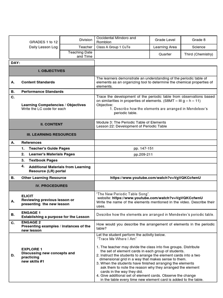 Grade 8 Chemistry: Periodic Table Lesson | PDF | Chemical Elements ...
