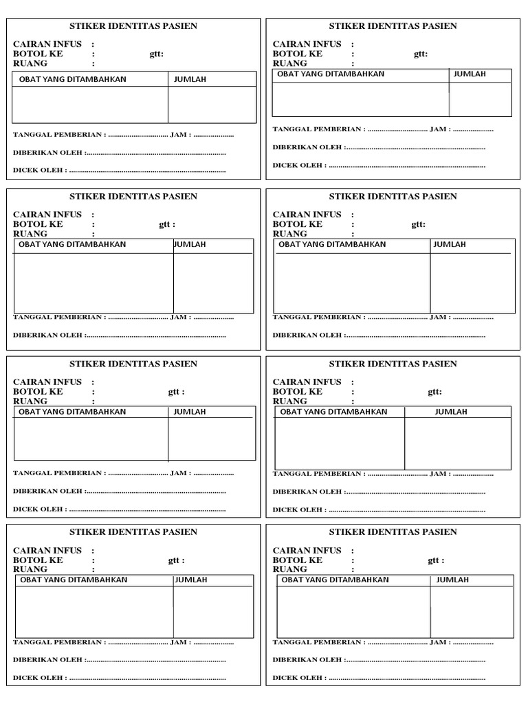 Stiker Identitas dan Label Infus Pasien | PDF | Pengelolaan Keuangan & Uang