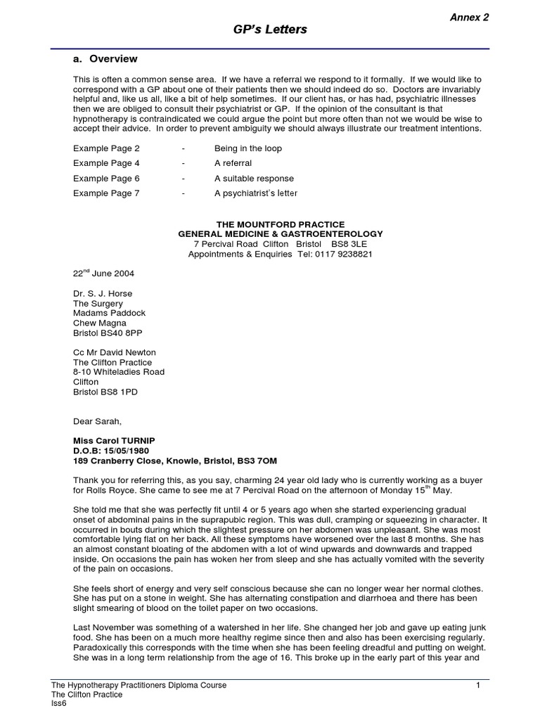 GP Letters on Hypnotherapy Cases | PDF | Hypnotherapy | Irritable Bowel ...