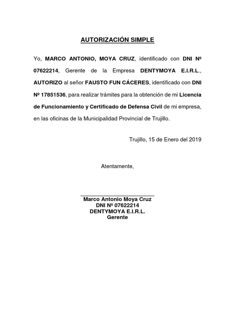 Carta De Autorizacion Ejemplos Y Formatos Word Pdf Im