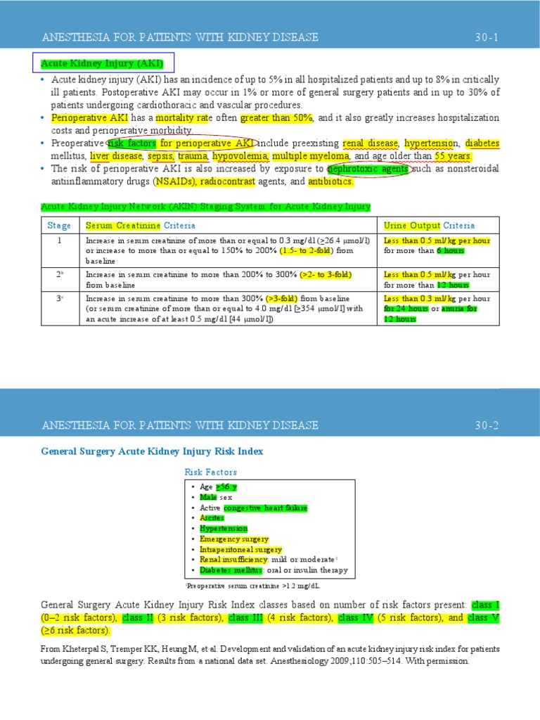 Anesthesia For Kidney Disease PDF Renal Function Creatinine